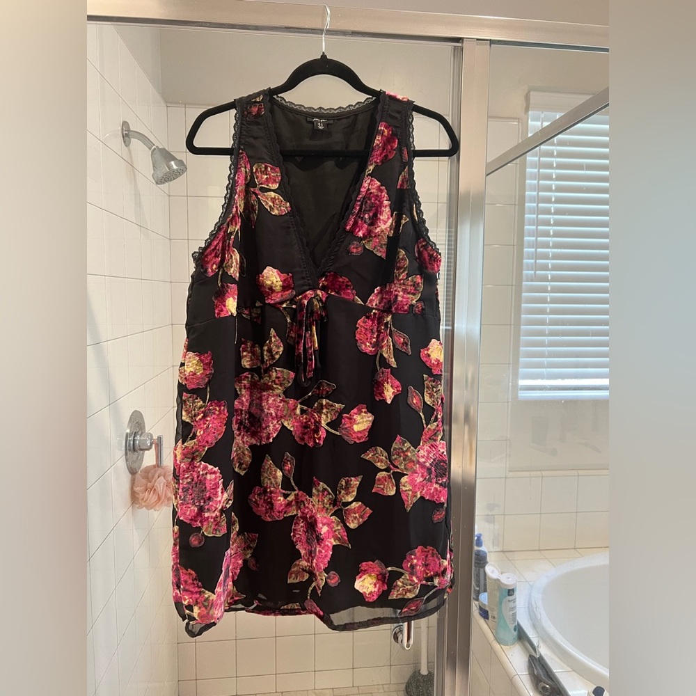 Nasty Gal Black and Pink Floral Midi Dress
